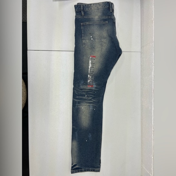 Smoke Rise MEN ESSENTIALS DISTRESSED DENIM SLIM TAPERED FIT JEANS BLUE 38x34 - Picture 4 of 6